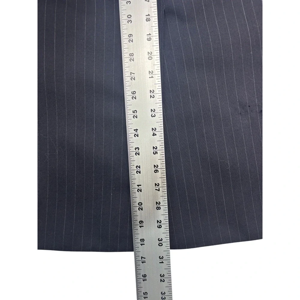 vtg 70s Navy Blue Pinstripe 40R 36x32 3pc Pant Suit Vest Wool USA Flare Leg